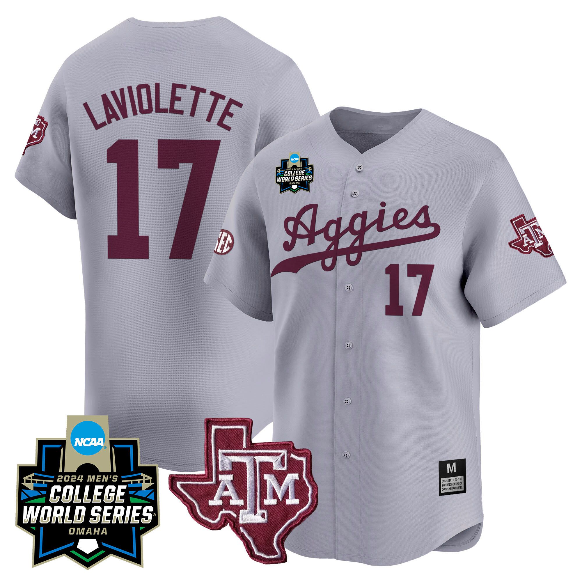 Men Texas A&M Aggies #17 Laviolette Grey 2024 College World Series Vapor Premier Limited NCAA Jersey->indianapolis colts->NFL Jersey